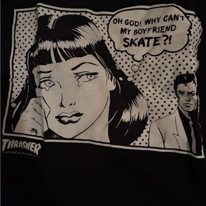 Vintage y2k Thrasher Black and White Comic Graphic Tee size small